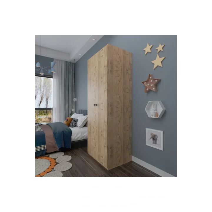 2 Kapaklı Elbise Dolabı - Genç odası Dolabı Çam 80 cm