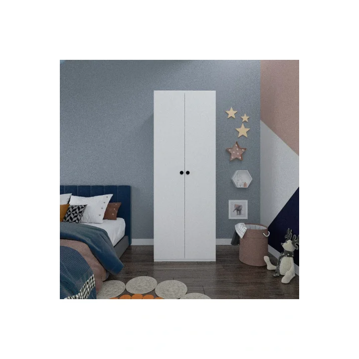 2 Kapaklı Elbise Dolabı - Genç Odası Dolabı Beyaz 80 cm Genişlik