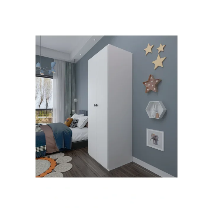 2 Kapaklı Elbise Dolabı - Genç Odası Dolabı Beyaz 80 cm Genişlik