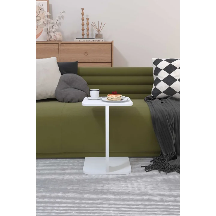 C Sehpa Koltuk Sehpası Yan Sehpa Dikdörtgen Beyaz