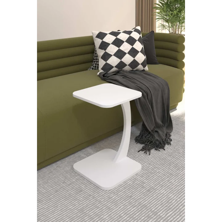 C Sehpa Koltuk Sehpası Yan Sehpa Dikdörtgen Beyaz