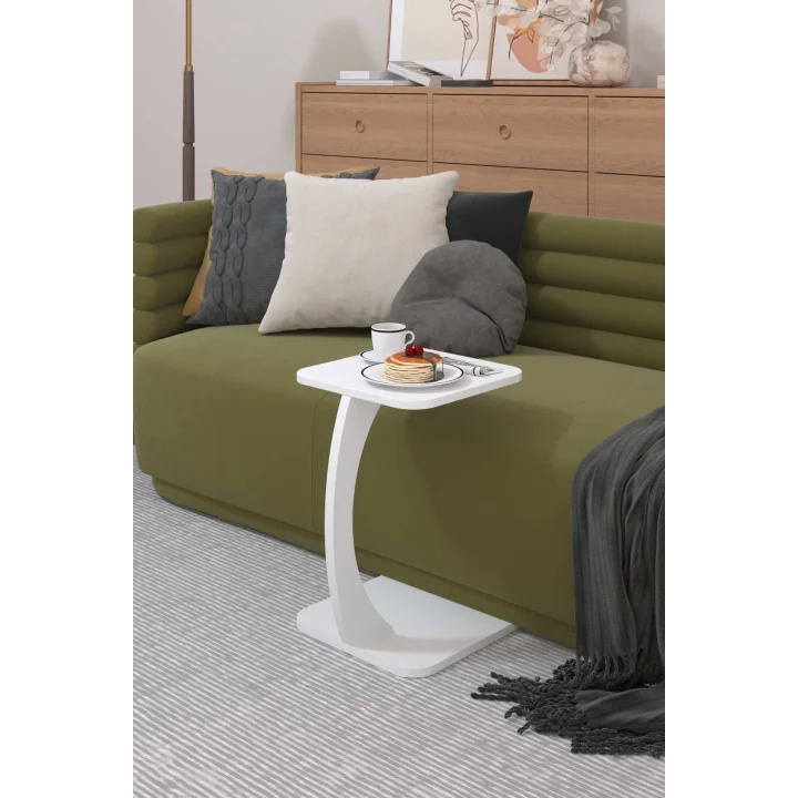 C Sehpa Koltuk Sehpası Yan Sehpa Dikdörtgen Beyaz