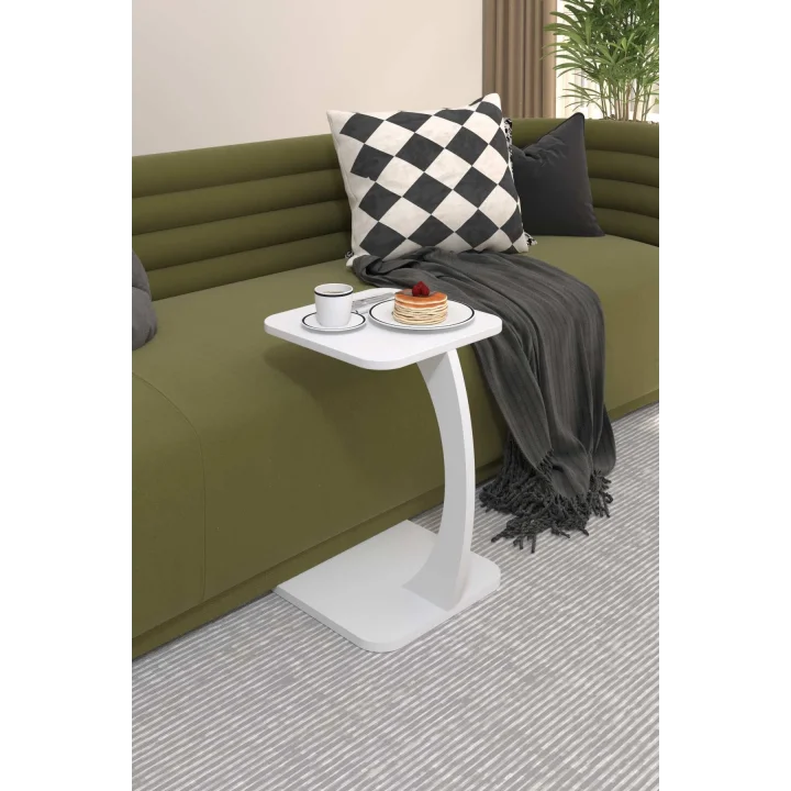 C Sehpa Koltuk Sehpası Yan Sehpa Dikdörtgen Beyaz