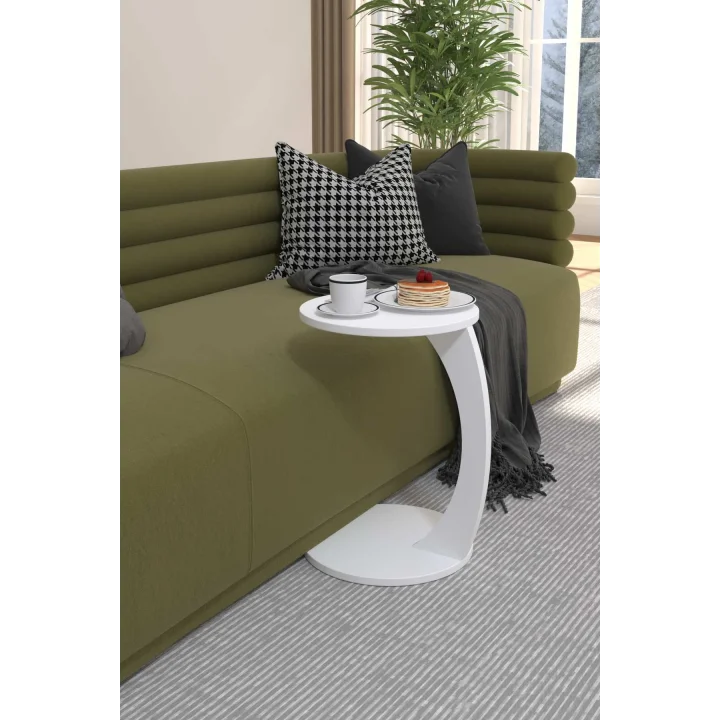 C Sehpa Koltuk Sehpası Yan Sehpa Zigon Sehpa Servis Sehpası Yuvarlak Beyaz