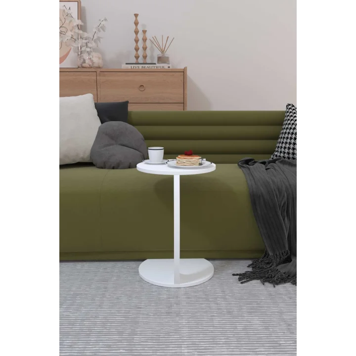 C Sehpa Koltuk Sehpası Yan Sehpa Zigon Sehpa Servis Sehpası Yuvarlak Beyaz