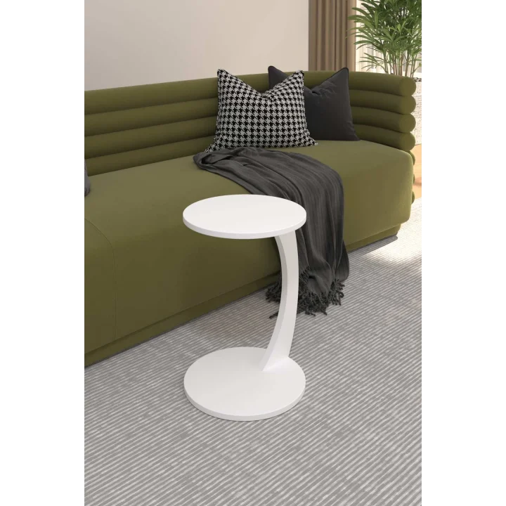 C Sehpa Koltuk Sehpası Yan Sehpa Zigon Sehpa Servis Sehpası Yuvarlak Beyaz