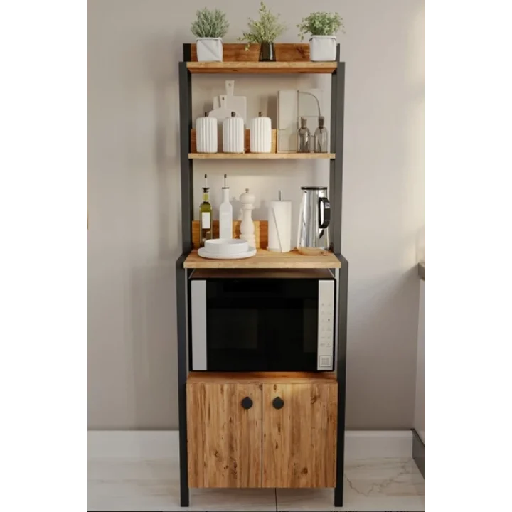 Çok Amaçlı Dolap Mutfak Bangosu Mikrodalga Fırın Mini Fırın Dolabı 2 Kapaklı Dolap Kahve Köşesi