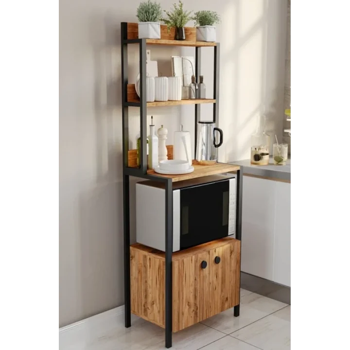 Çok Amaçlı Dolap Mutfak Bangosu Mikrodalga Fırın Mini Fırın Dolabı 2 Kapaklı Dolap Kahve Köşesi