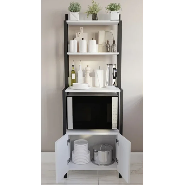 Çok Amaçlı Dolap Mutfak Bangosu Mini Fırın Dolabı 2 Kapaklı Dolap Kahve Köşe Beyaz