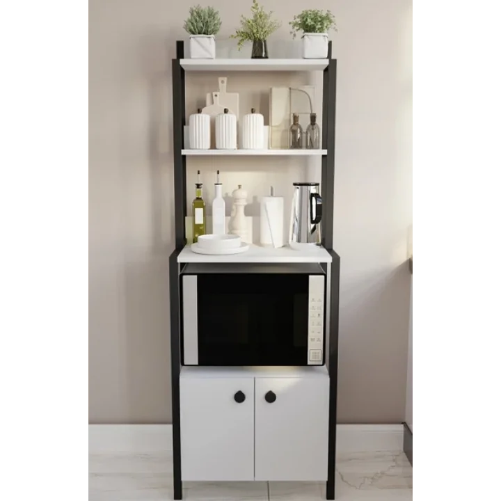 Çok Amaçlı Dolap Mutfak Bangosu Mini Fırın Dolabı 2 Kapaklı Dolap Kahve Köşe Beyaz