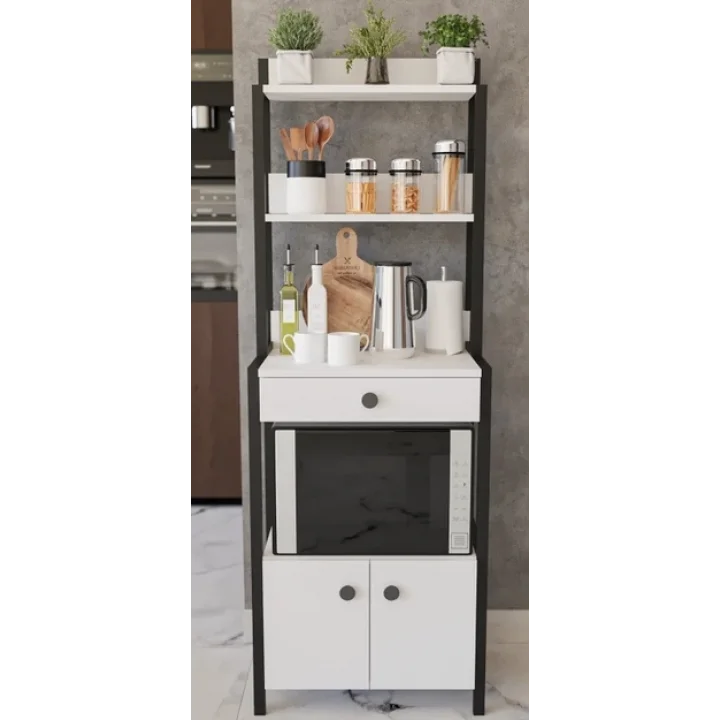 Çok Amaçlı Dolap Mutfak Bangosu Mini Fırın Dolabı 2 Kapaklı Dolap Kahve Köşe Beyaz