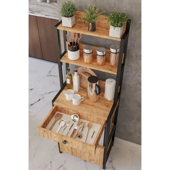 Atlantik Çam Çekmeceli 2 Kapaklı Çok Amaçlı Dolap Mutfak Bangosu Mikrodalga Fırın Mini Fırın Dolabı