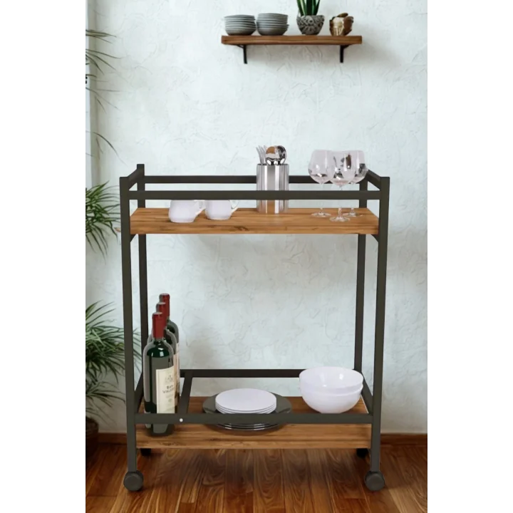 Servis Sunum Arabası Şaraplık Ev Tipi Iki Katlı Şişe Bölmeli