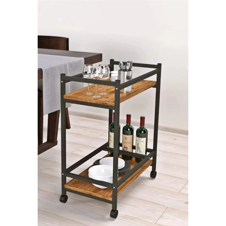 Servis Sunum Arabası Şaraplık Ev Tipi Iki Katlı Şişe Bölmeli