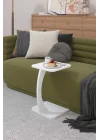 C Sehpa Koltuk Sehpası Yan Sehpa Dikdörtgen Beyaz
