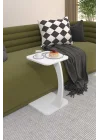 C Sehpa Koltuk Sehpası Yan Sehpa Dikdörtgen Beyaz