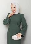 tesettür krep Jade kendinden kuşaklı kolu geniş elbise