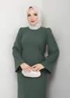 tesettür krep Jade kendinden kuşaklı kolu geniş elbise