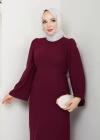 tesettür krep Jade kendinden kuşaklı kolu geniş elbise