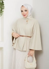 kadın kemerli broş düğmeli kaşe panço