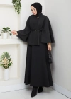 kadın kemerli broş düğmeli kaşe panço