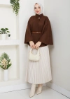 kadın kemerli broş düğmeli kaşe panço
