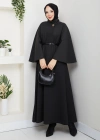 kadın kemerli broş düğmeli kaşe panço
