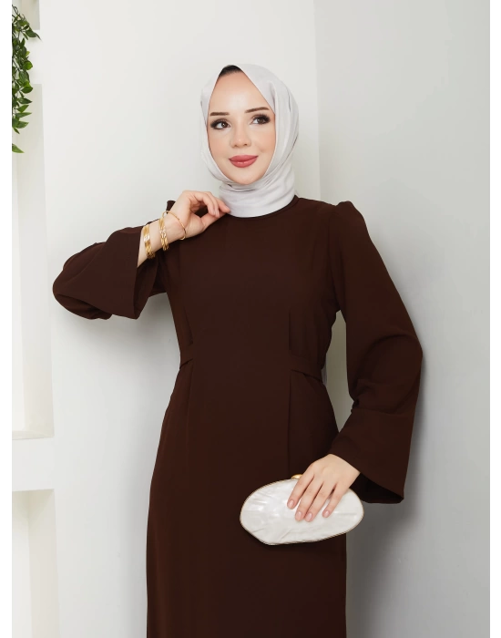 tesettür krep Jade kendinden kuşaklı kolu geniş elbise