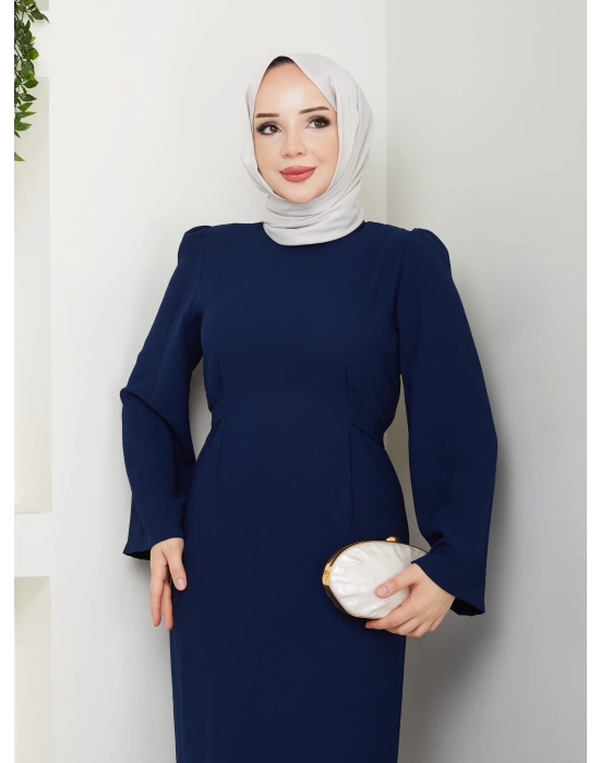 tesettür krep Jade kendinden kuşaklı kolu geniş elbise