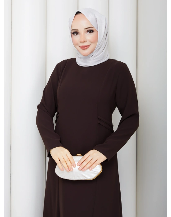 Tesettür elbise suzanna kumaş lora bel kısmı aksesuarlı
