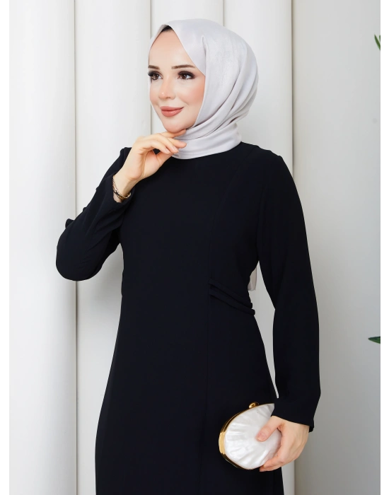 Tesettür elbise suzanna kumaş lora bel kısmı aksesuarlı