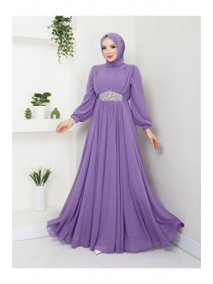 TESETTÜR PİLİSELİ ABİYE ELBİSE VE ŞAL TAKIM