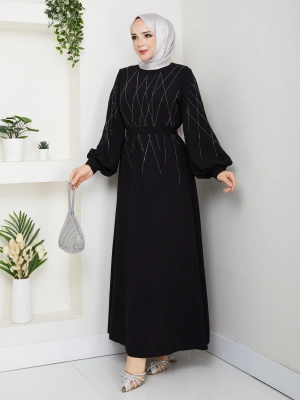 tesettür elbise baklava taş desenli