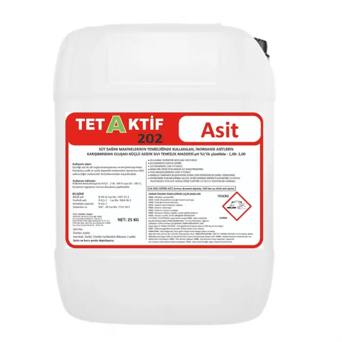 1 PALET (26 ADET) TETAKTİF ASİT 202 - 25 KG SÜT SAĞIM MAKİNASI DETERJANI