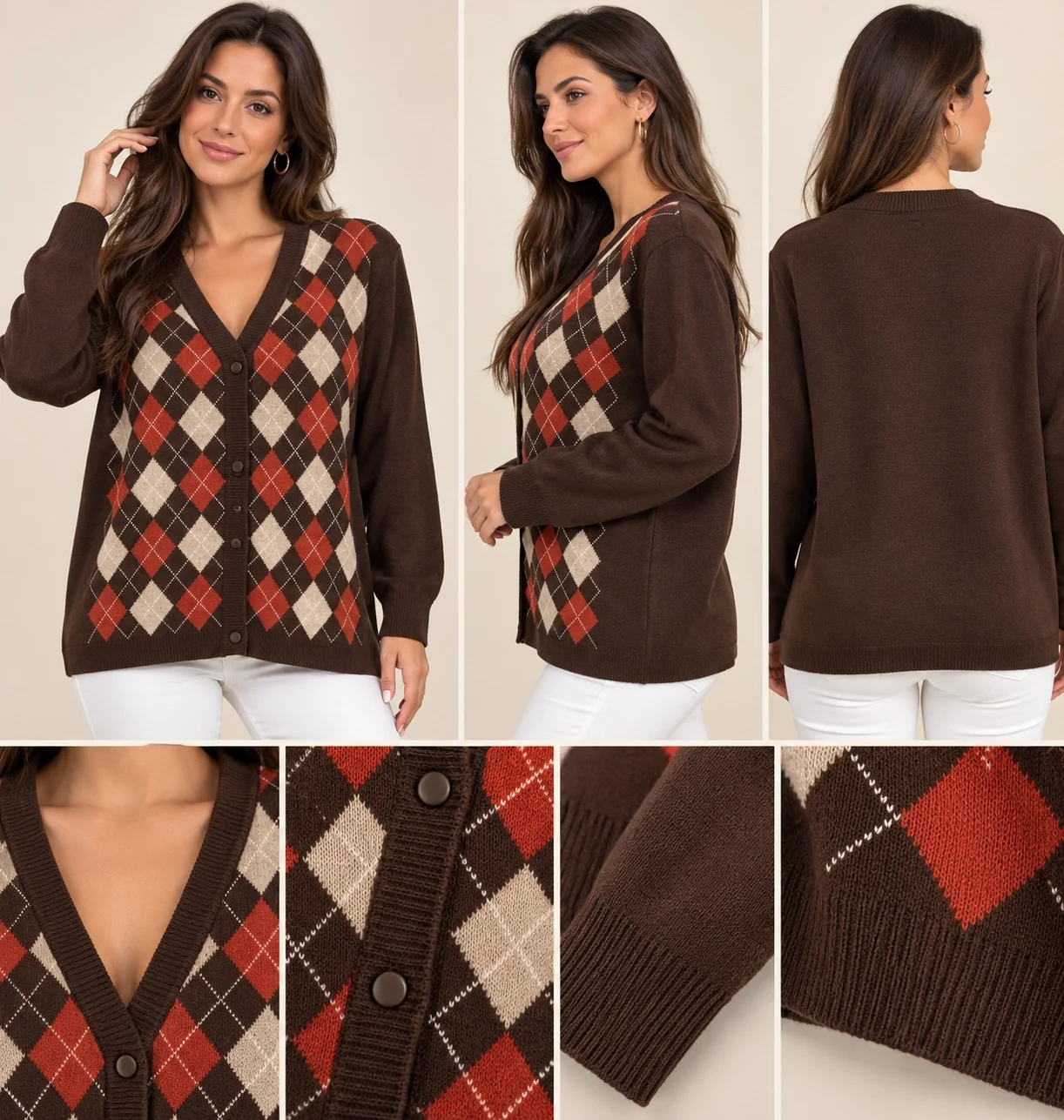 DESEN TRİKO CEKET 24040 - KAHVE