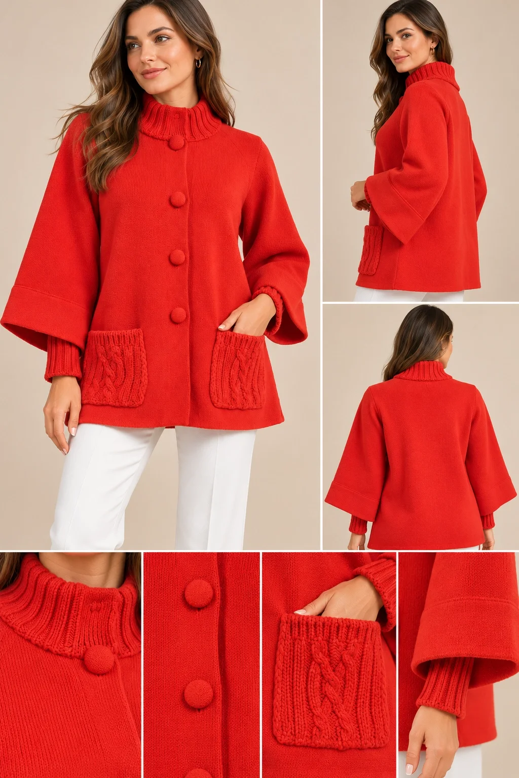 DESEN TRİKO CEKET 24046 - MERCAN
