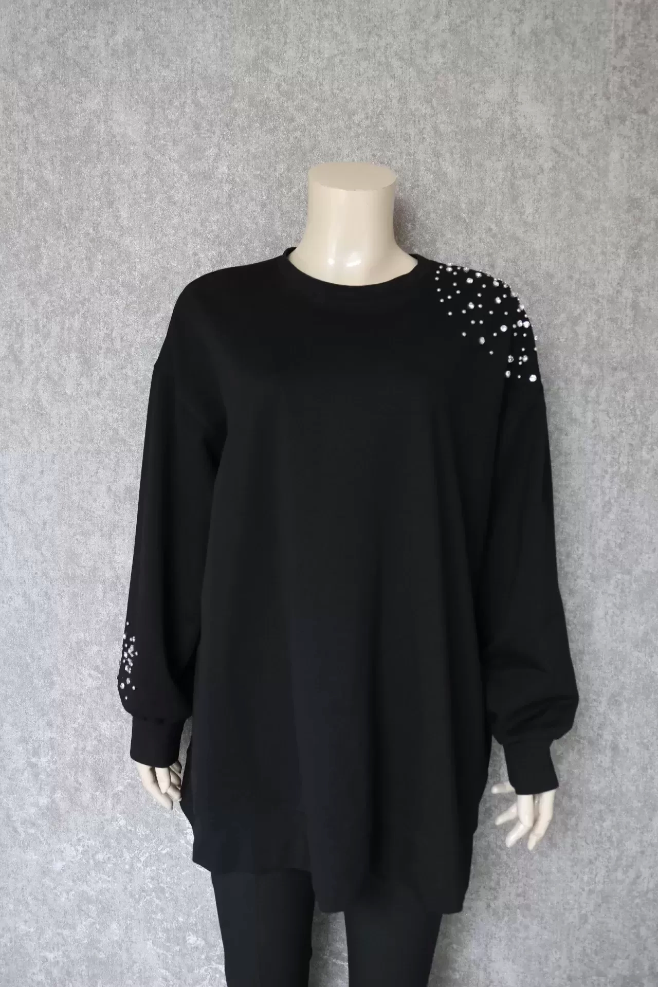 312 ÖRME TAŞLI TUNİK 8004 - SİYAH