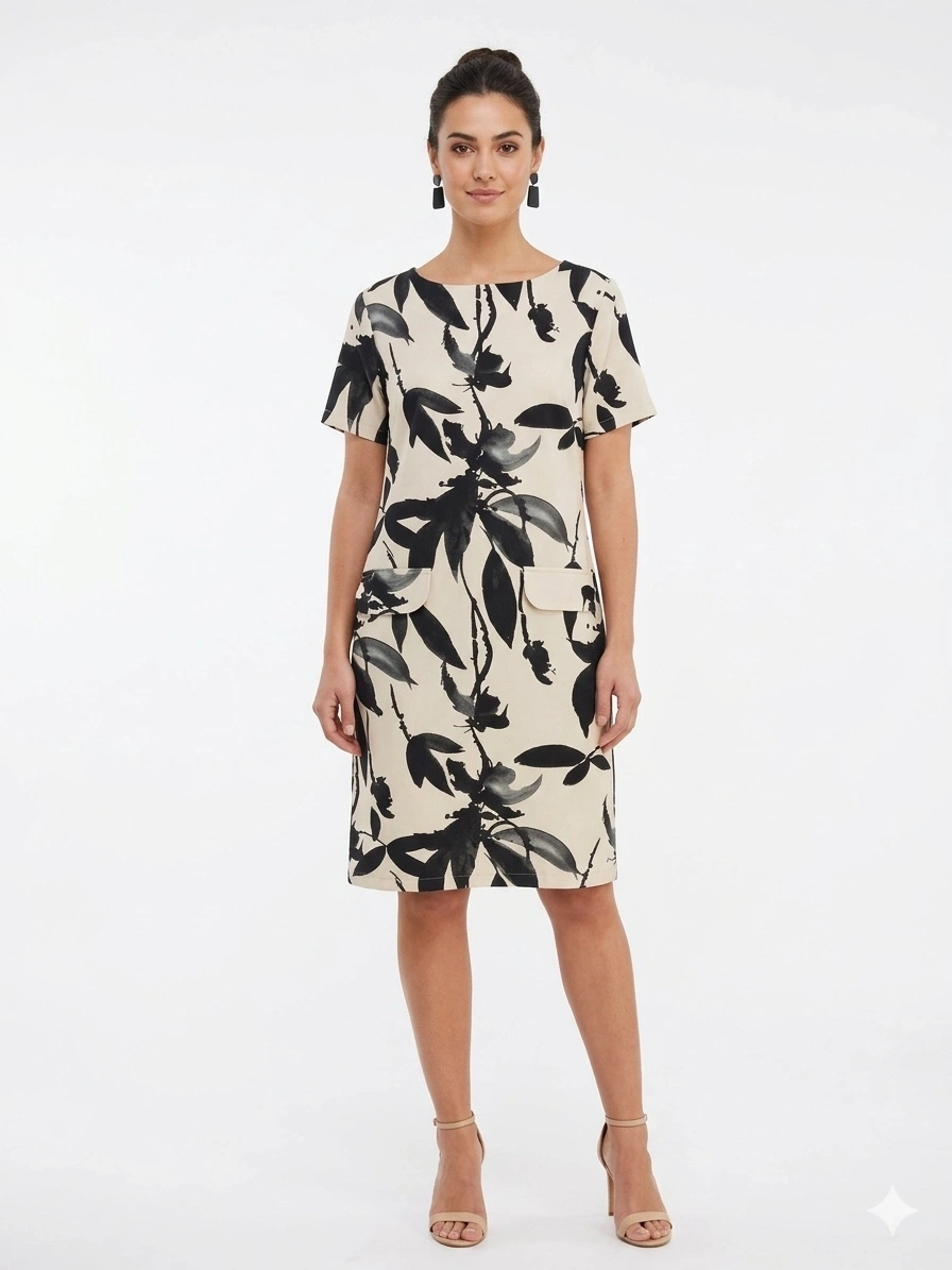 DOOP ELBİSE 8813 - SİYAH-BEYAZ