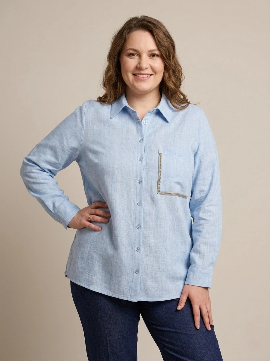 FLAŞ KETEN GÖMLEK 1119 - MAVİ