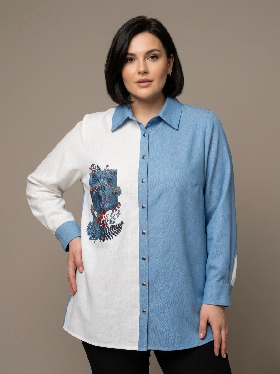 FLAŞ KREP GÖMLEK 1108 - MAVİ