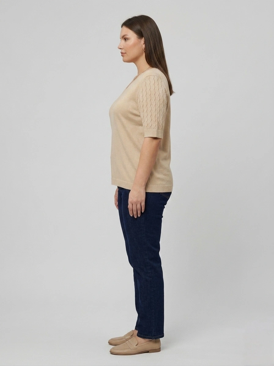 DESEN TRİKO BLUZ 26352 - BEJ