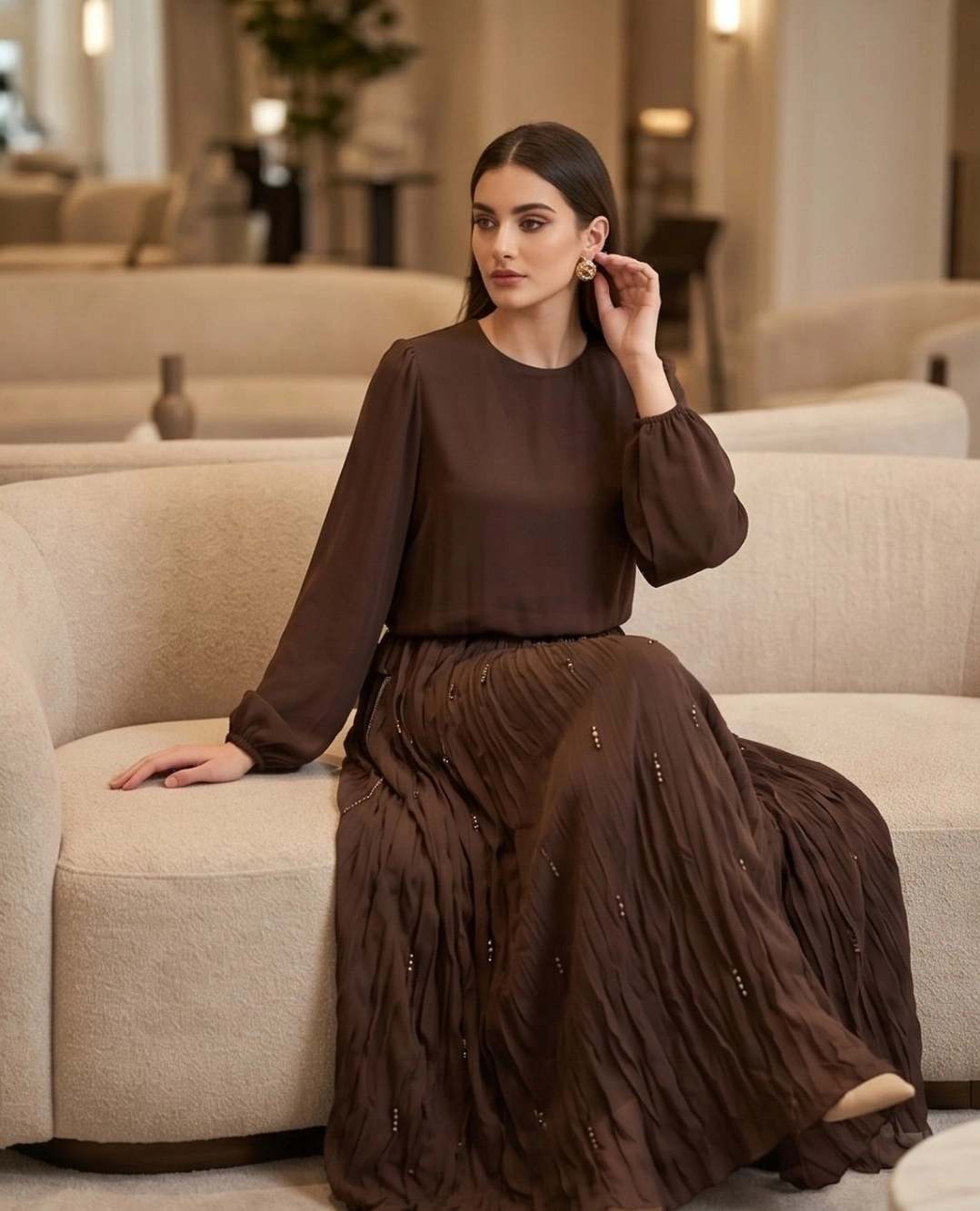 FUAT GÜRŞEN ELBİSE 5124 - KAHVE