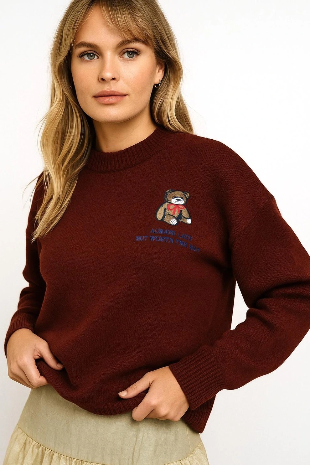 FASHION NAKIŞLI KAZAK 313K1 - BORDO
