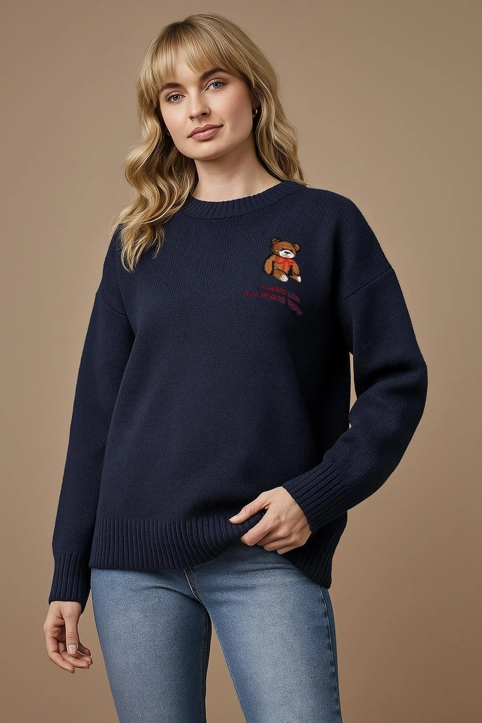 FASHION NAKIŞLI KAZAK 313K1 - İNDİGO