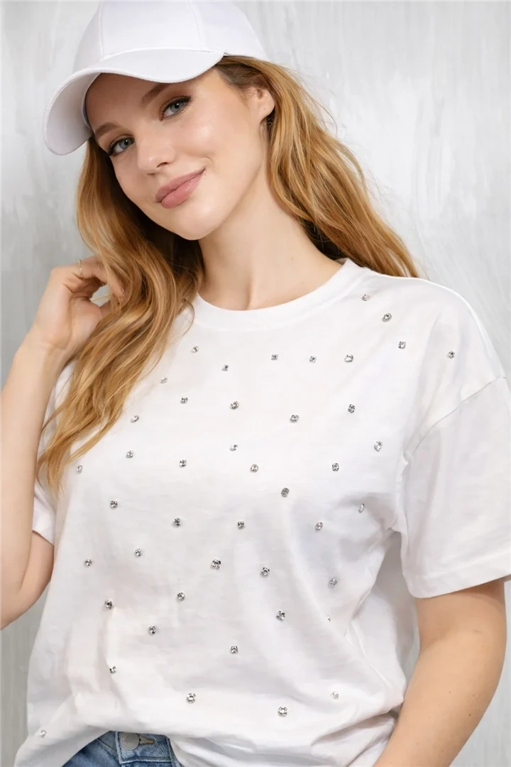 FASHION TAŞLI BLUZ 0082K - BEYAZ
