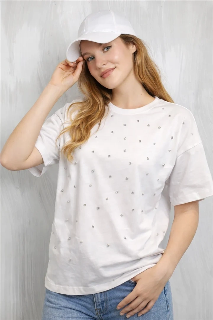 FASHION TAŞLI BLUZ 0082K - BEYAZ