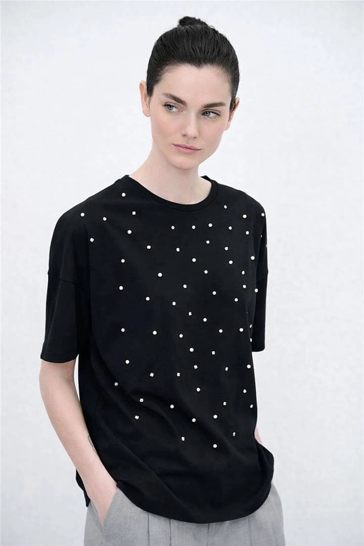 FASHION TAŞLI BLUZ 0082K - SİYAH