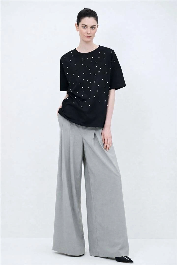 FASHION TAŞLI BLUZ 0082K - SİYAH