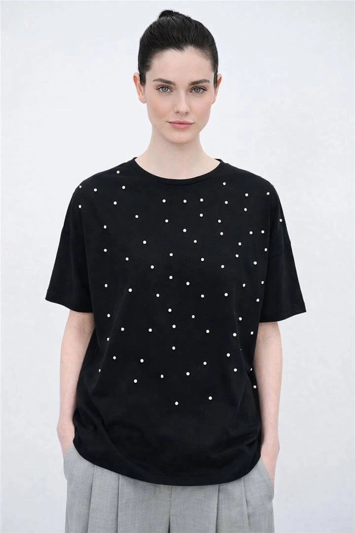 FASHION TAŞLI BLUZ 0082K - SİYAH