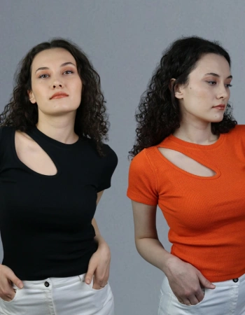 2li Paket Pencere Detaylı T-Shirt